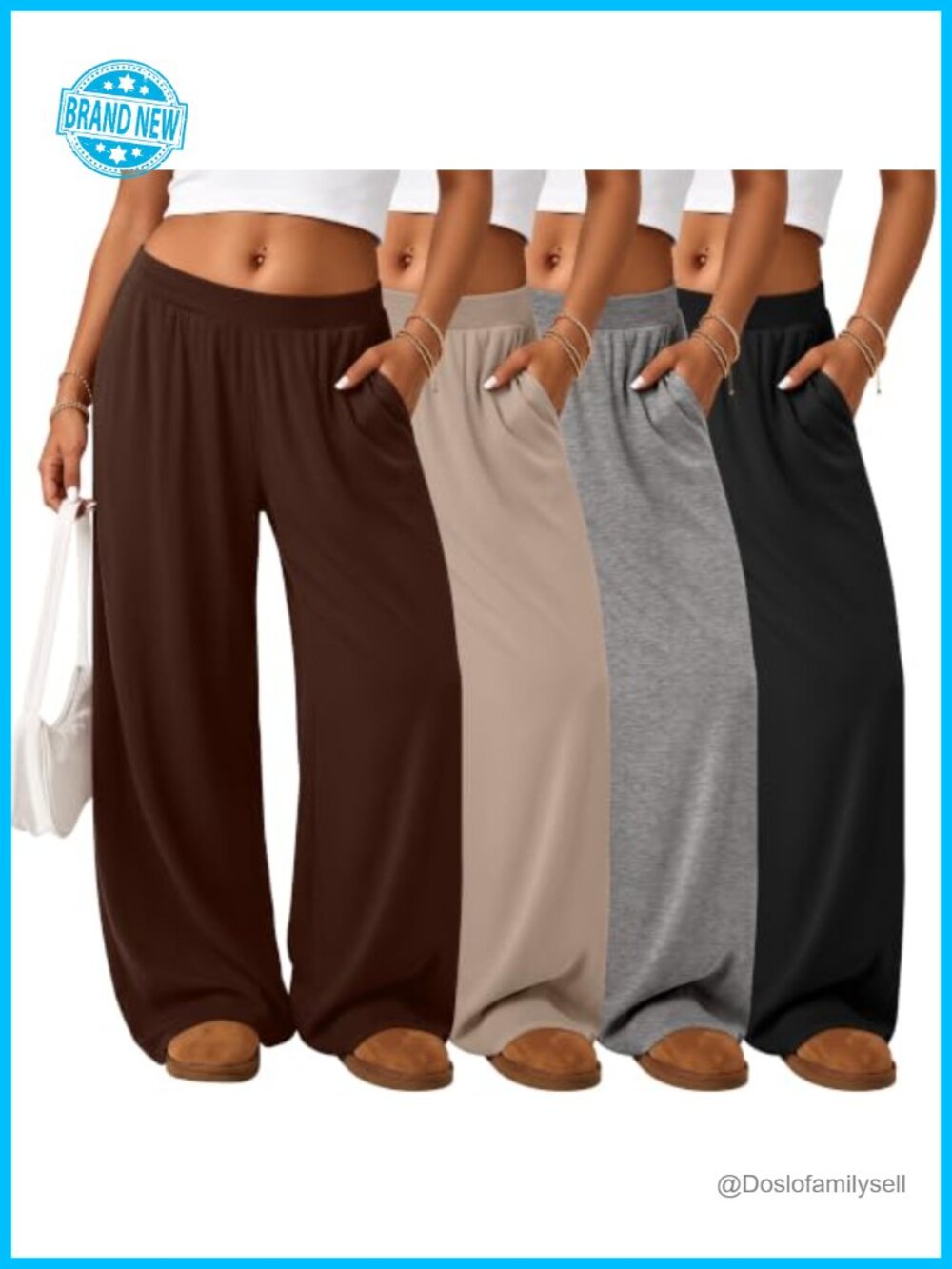 Plus Size Wide Leg Yoga Lounge Pants 4 Pack Pull On Loose Fit